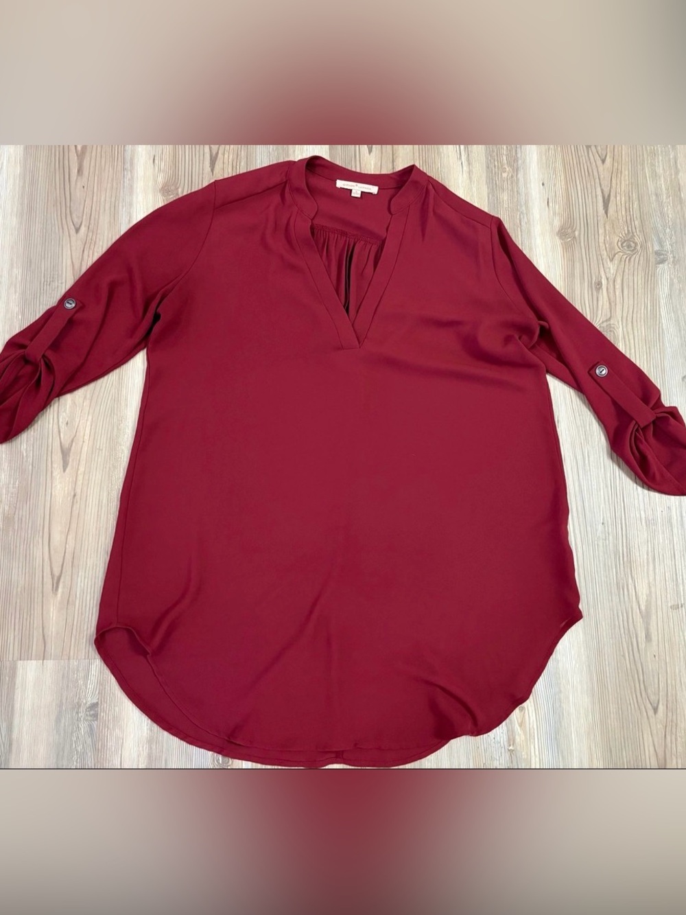 Gibson Latimer V-Neck Roll-Sleeve Tunic - Wine Red Sz Small